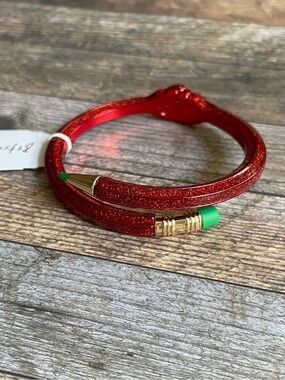 Betsey Johnson Red Glitter Hinged Bypass Pencil Bracelet 🎄